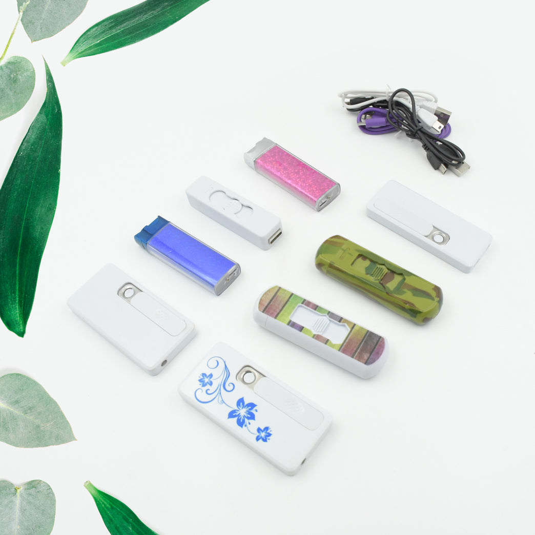 8884 Stylish Electric Usb Lighter For Men Women Regular Cigarettes Portable Usb Rechargeable Flameless Coil Slim Cigarette Lighter With Charging Cable Windproof E Lighter Lighter For Smoking (1 Pc Mix Deisign Color )