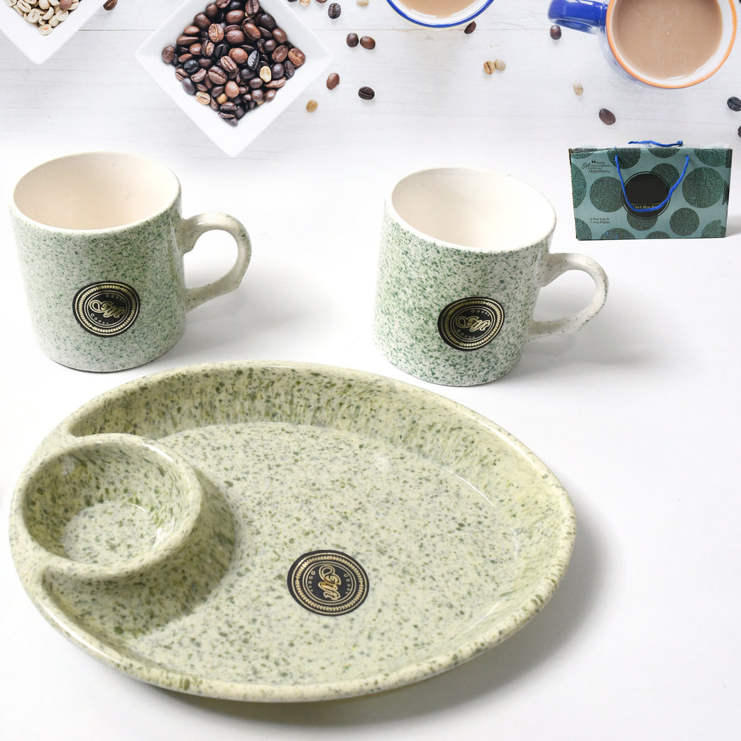 8227 Alpino Ceramic Tea Cups Set With Plastic Serving 2 Compartment Platter Milk Cup Mug Coffee Cup Tea Cup Bpa Free Food Grade Or Outdoor For Household Gift For Birthday (3 Pcs Set)
