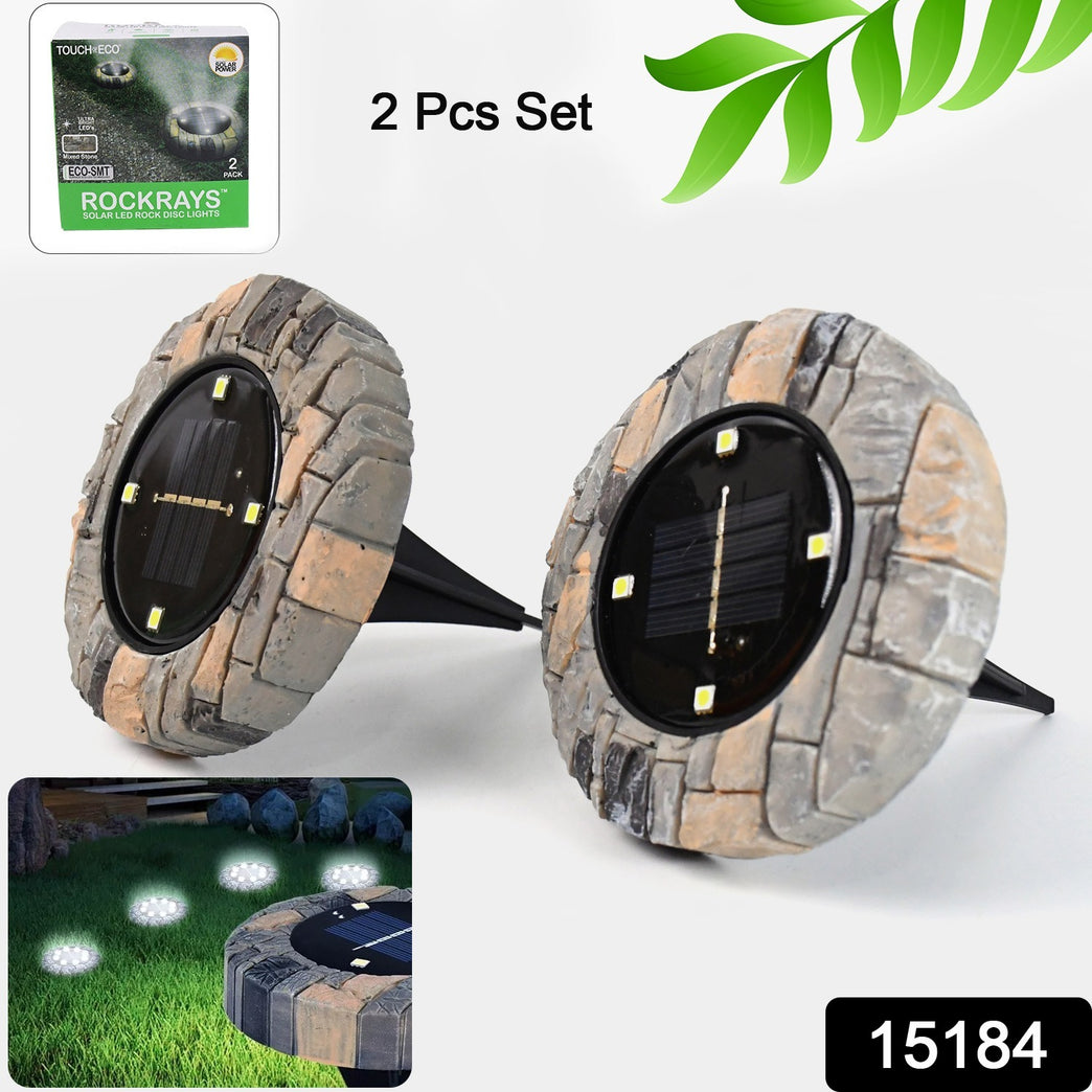 Disk Lights Slate Heavy Duty Outdoor Solar Pathway Lights 4 Led (2 Pc)