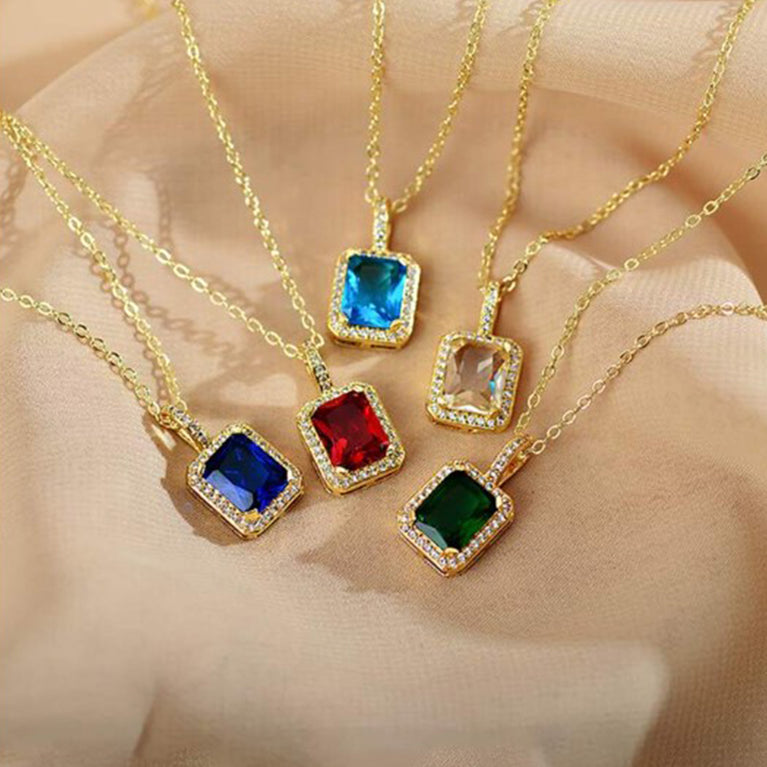 Stone Pendant Necklace Chain Set With Earrings (1 Set Mix Color Design)