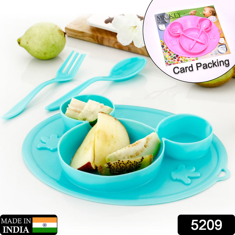 5209 Silicon Micky Plate And 1 Spoon 1 Fork Card Paking ( 1 Pc Product)