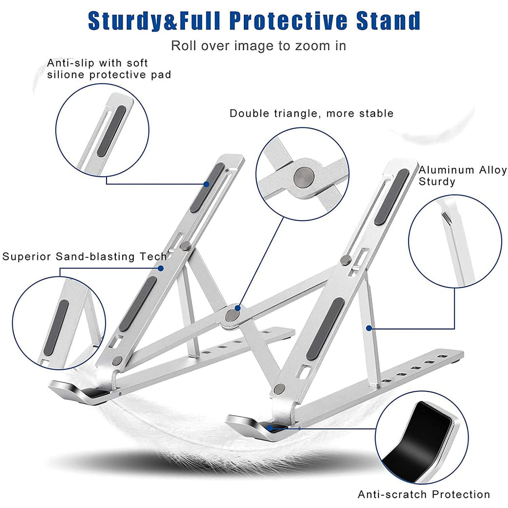 12874 Laptop Stand For Desk Metal Portable Laptop Stand With 6 Adjustable Angles Laptop Riser Phone And Tablet Stand Compatible For All Laptop
