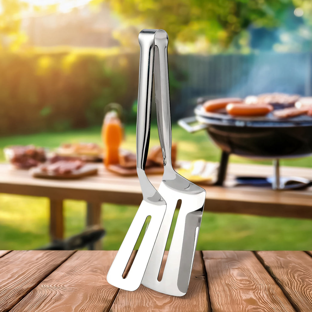 Stainless Steel Cooking Tong - Multifunctional Slotted Fish Double-sided Spatula (1 Pc 23 Cm)