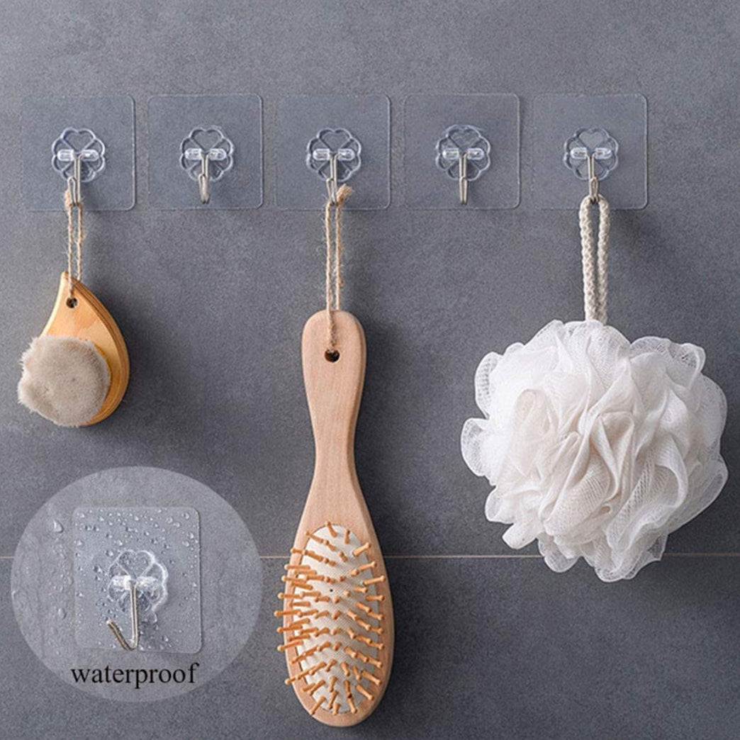 Self Adhesive Transparent Sticky Plastic Stainless Steel Wall Hooks (10 Pcs Set)