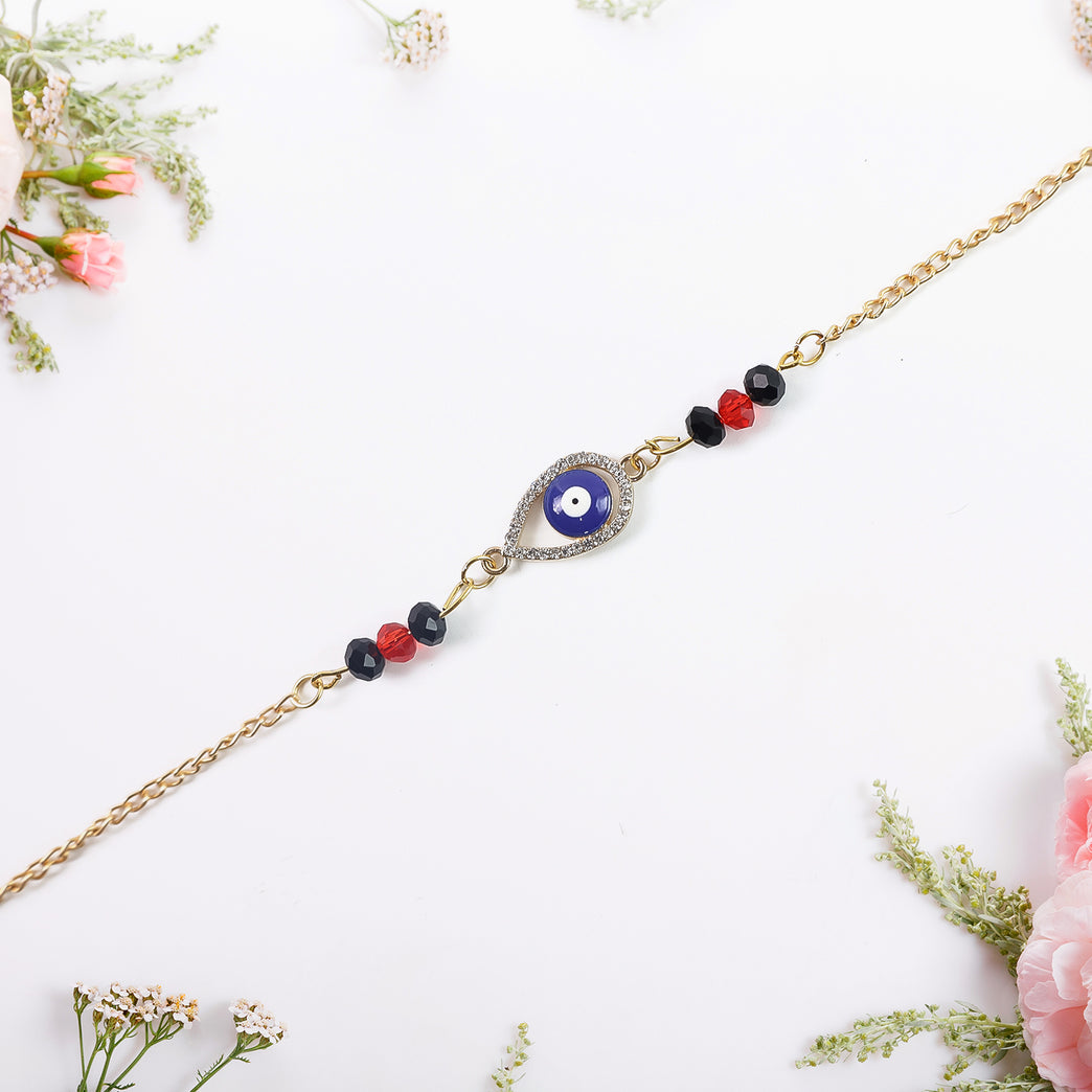 Royal Nazar Rakhi Premium Evil Eye Protection Thread With Ornate Beads Golden Chain