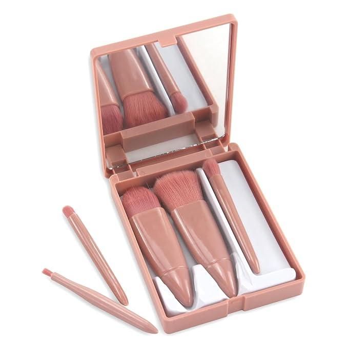 5 in 1 Makeup Brush Set with Mirror Case