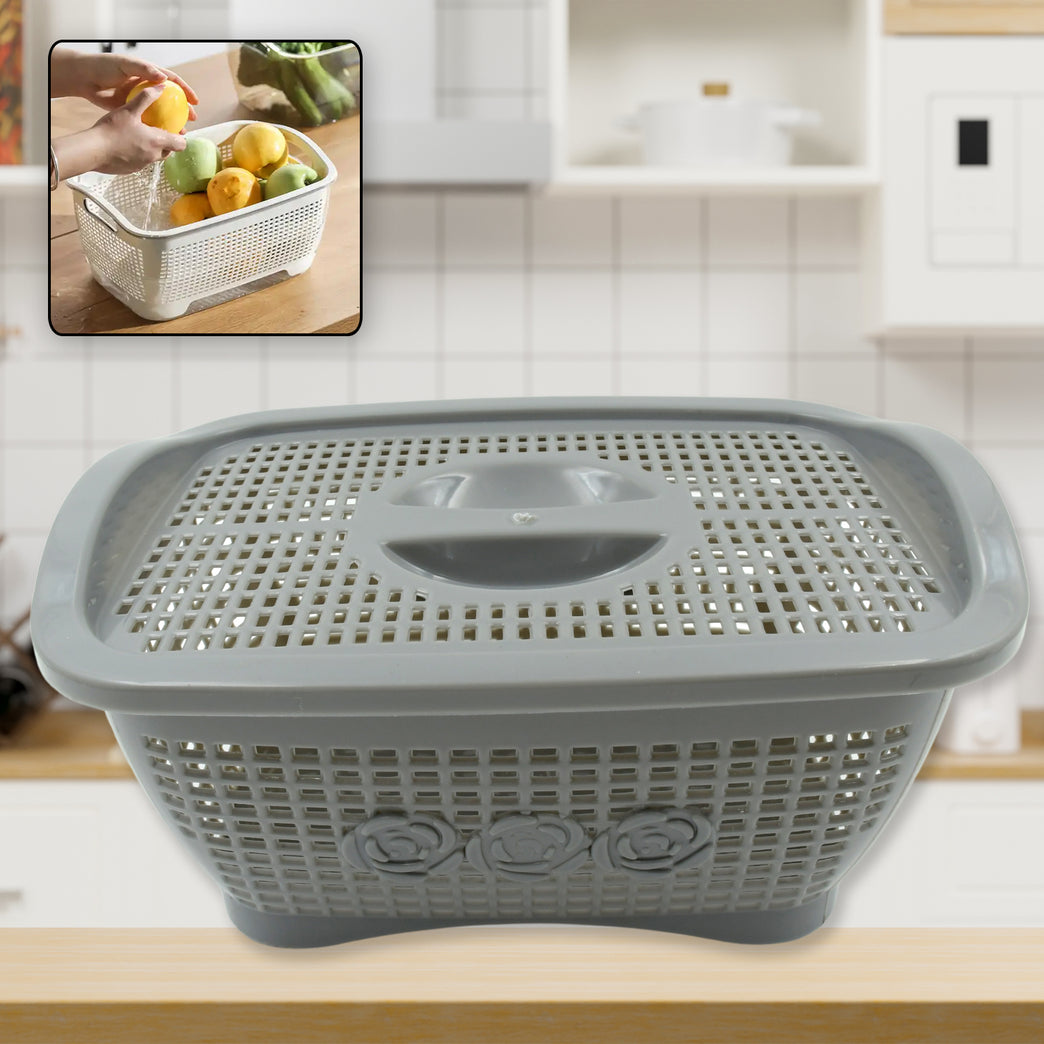 5546 Multipurposes Plastic Basket Organizer For Kitchen Countertop Cabinet Bathroom With Lid Plastic Storage Basket For Store Fruits Vegetables Magazines Cosmetics Stationary (1 Pc Mix Color )