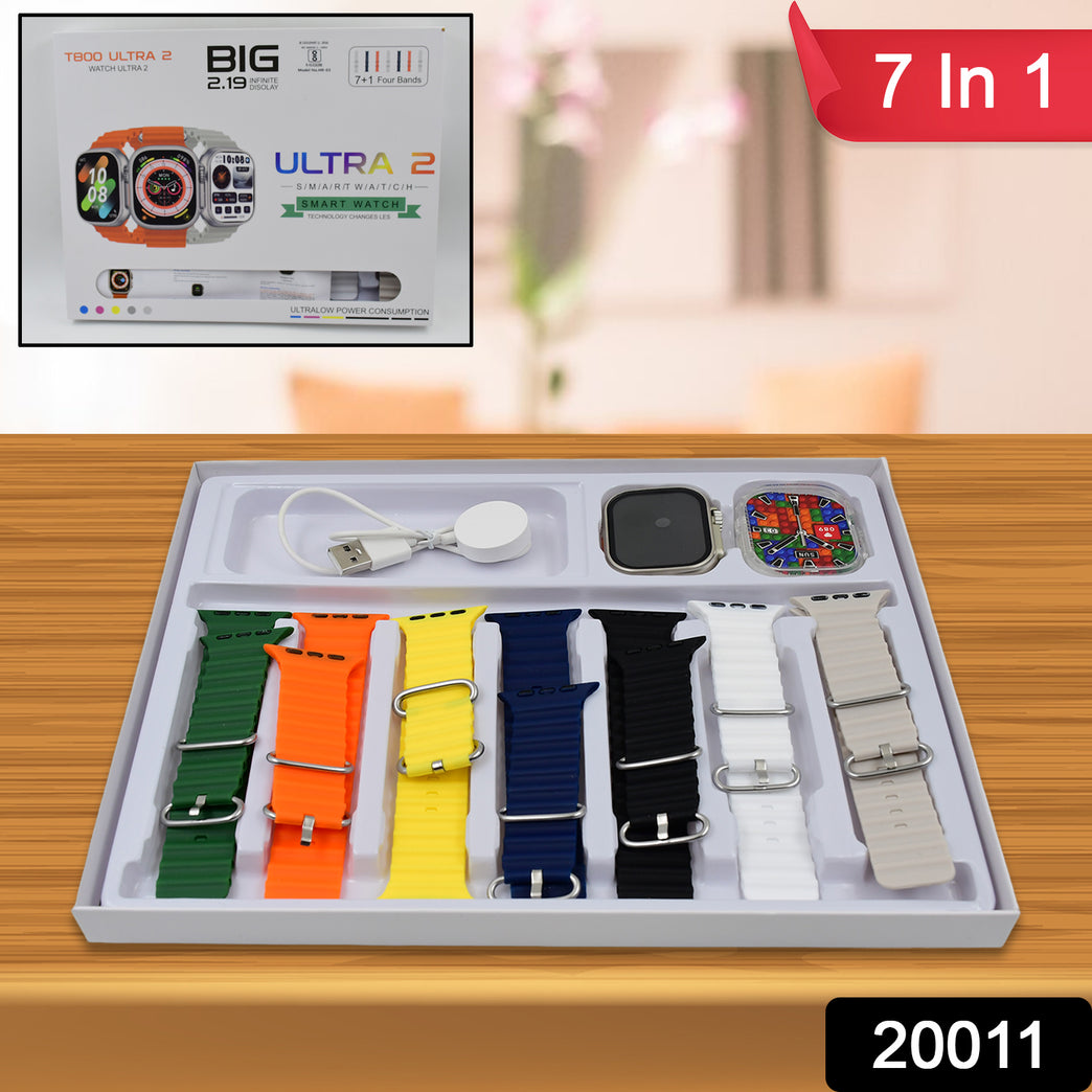 7 In 1 Ultra Smart Watch Combo With Seven Classic Straps Transparent Screen Guard (1 Set Mix Color)