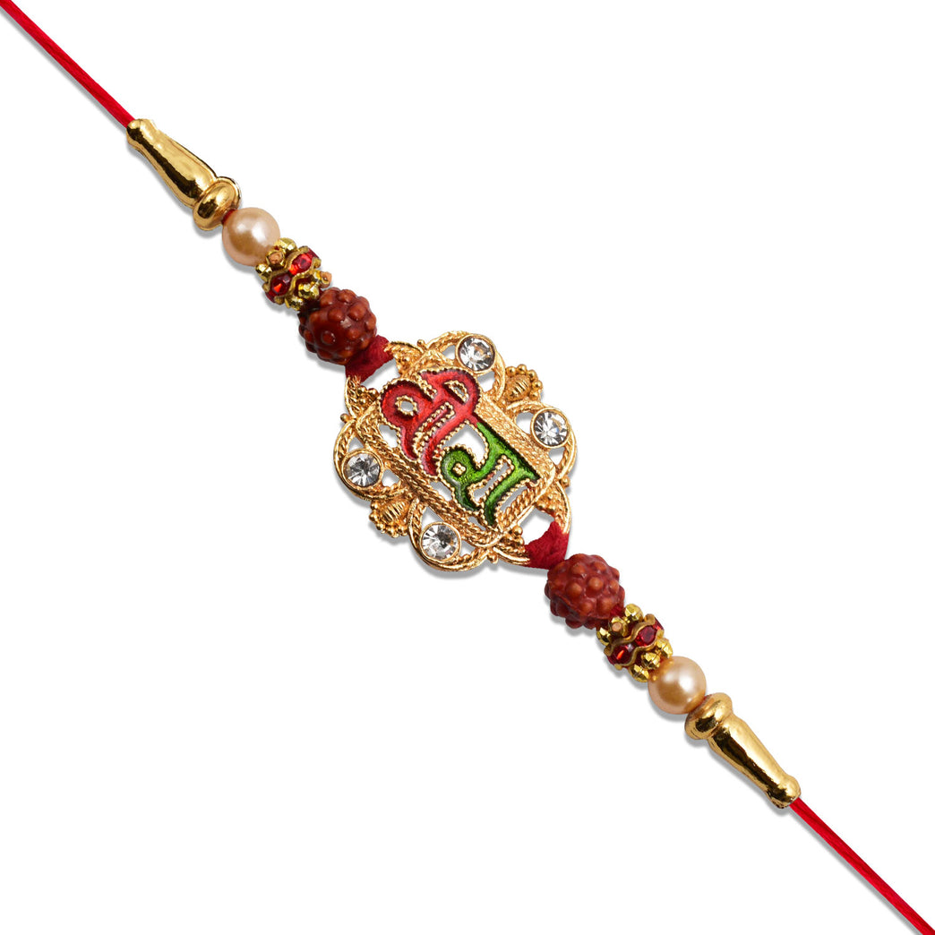 Veera Rakhi With Rudraksha Stone Studded Frame