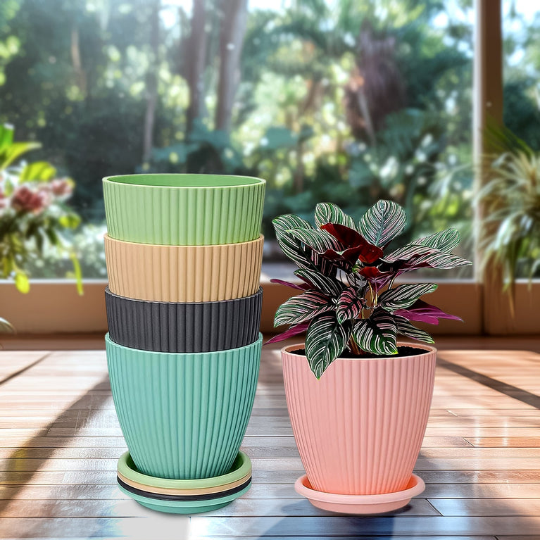 Round Flower Pot With Bottom Tray (5 Pcs Set Small 1416 Cm)
