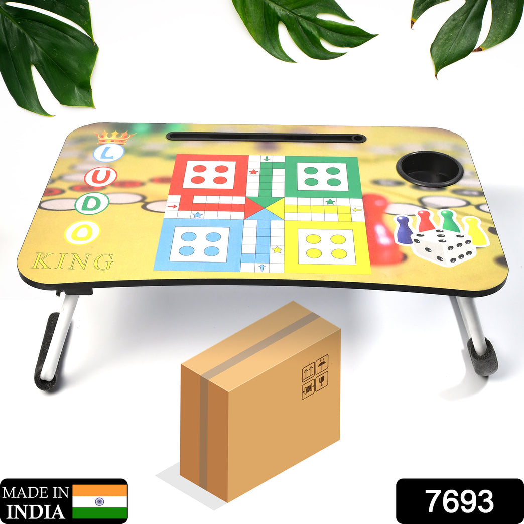 7693 Ludo Design Foldable Bed Study Table Portable Multifunction Laptop Table Lapdesk For Children Bed Foldable Table Work Office Home With Tablet Slot Cup Holder