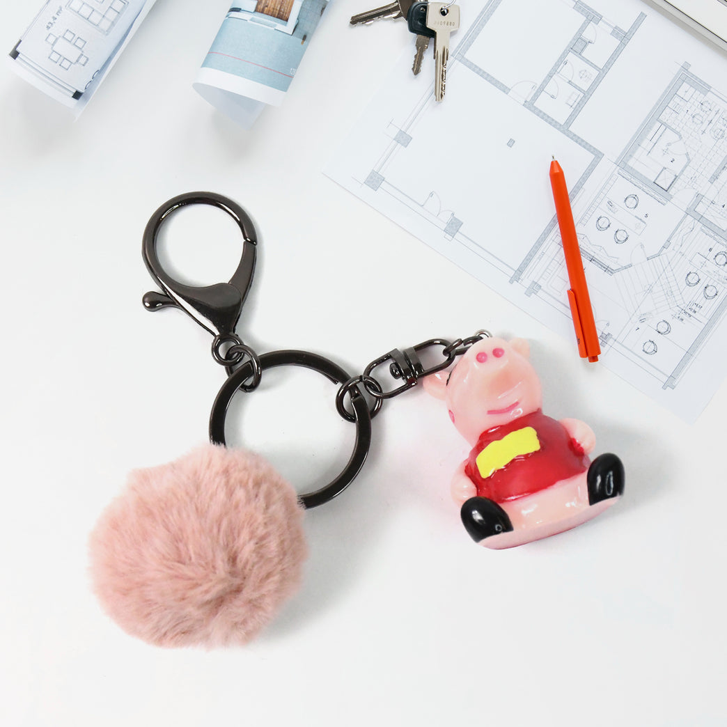 Cute Cartoon Keychain With Fluffy Pom (1 Pc Mix Design)