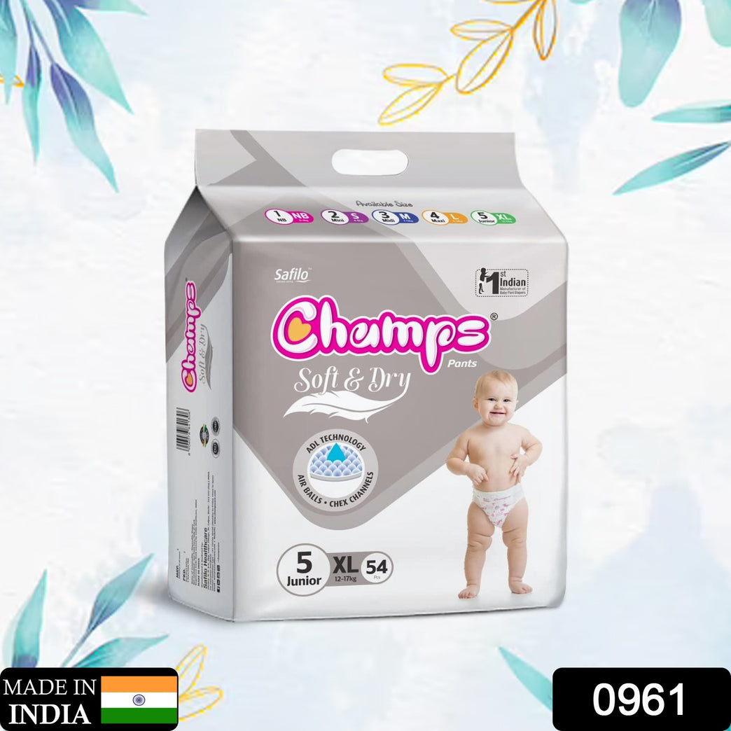 0961 Baby Diaper High Absorbent Pant Diapers Champs Soft And Dry Baby Diaper Pants Xl 54 Pcs (Extra Large Xl54 Pieces)