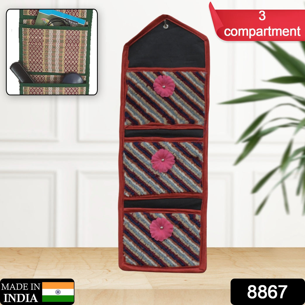 8867 Foldable Hanging Organizer 3 Compartment Pocket Organiser Document Holder Wall Hanging Letter Holder With 3 Pockets Magazinepaper Holder Foldable Hanging Organizer
