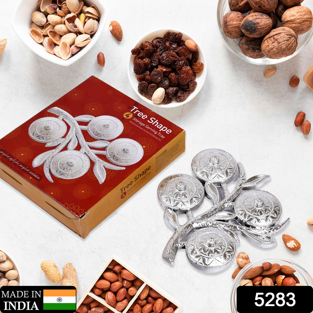 5283 Tree Shape 4 Compartment Mukhwas Dani Serving Tray For Home Kitchen Use