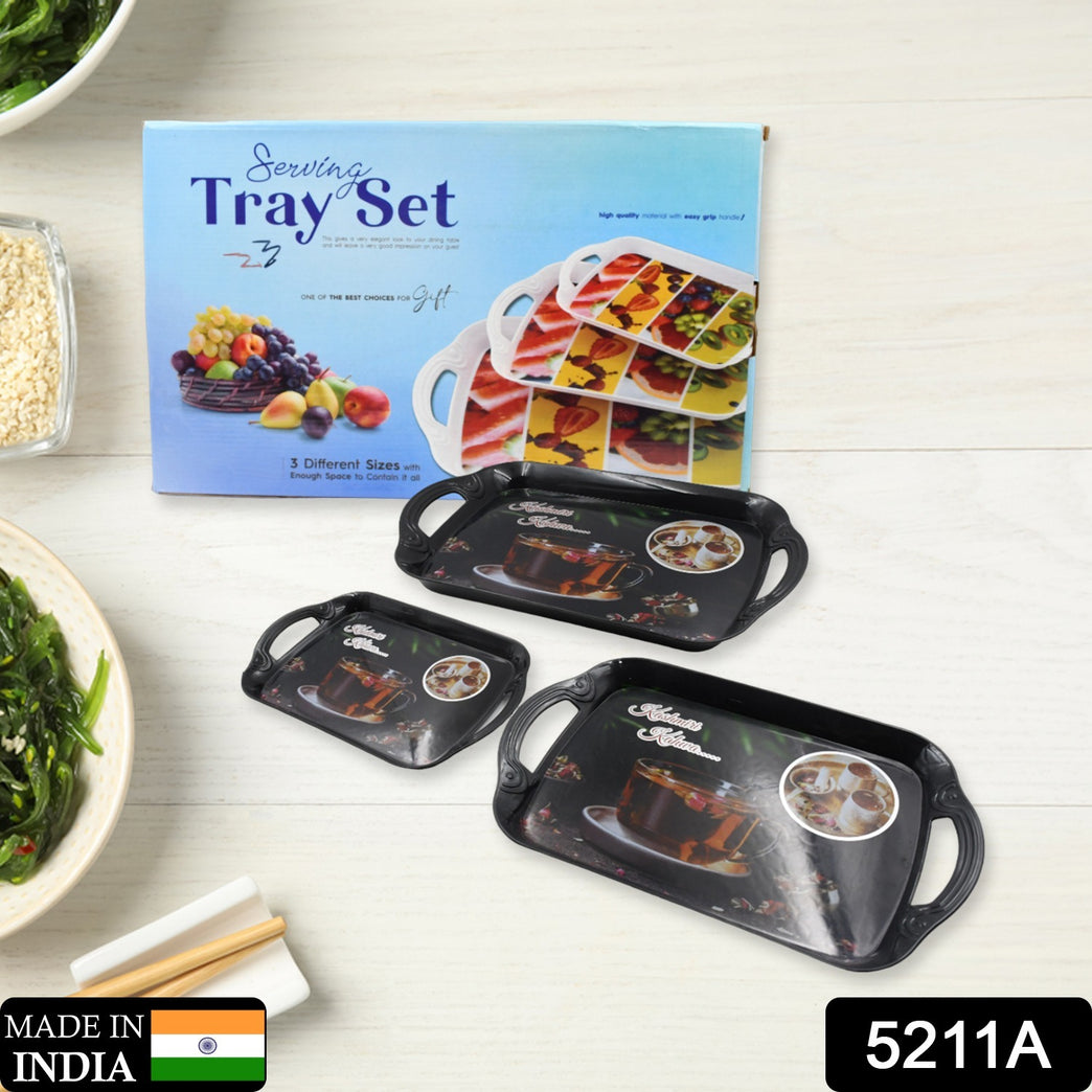 5211a Serving Tray Set Of 3 Melamine Trays For Kitchen Snacks Serving Tray Tray Set For Serving Tea Tray For Serving Fancy Trays For Serving Gift Item Different Size For Kitchen Office Use