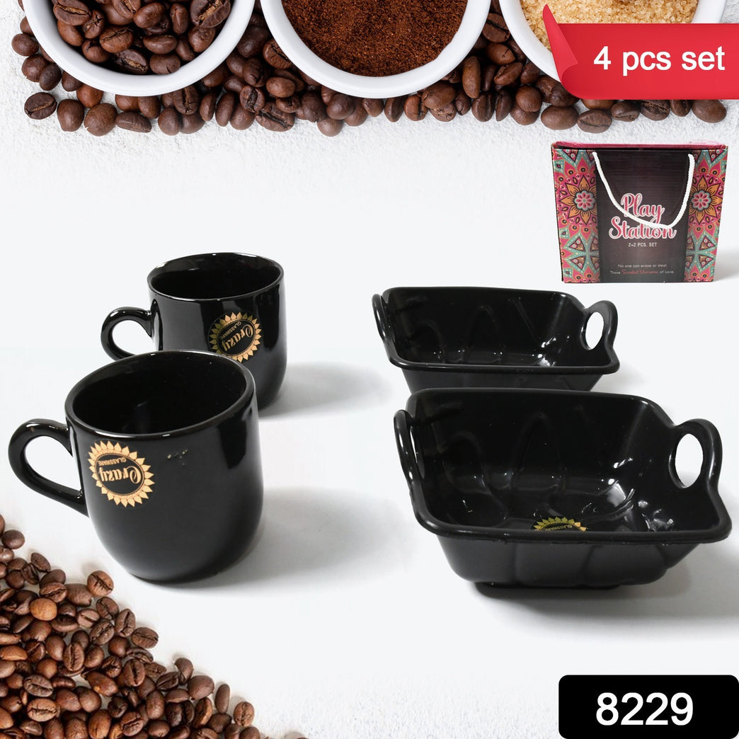 8229 Play Station Ceramic Tea Cups Mug Set With Handle Serving Bowl Milk Cup Coffee Cup Tea Cup Breakfast Cup Drinking Mug Or Outdoor For Household Gift For Birthday Wedding Party (4 Pcs Set)