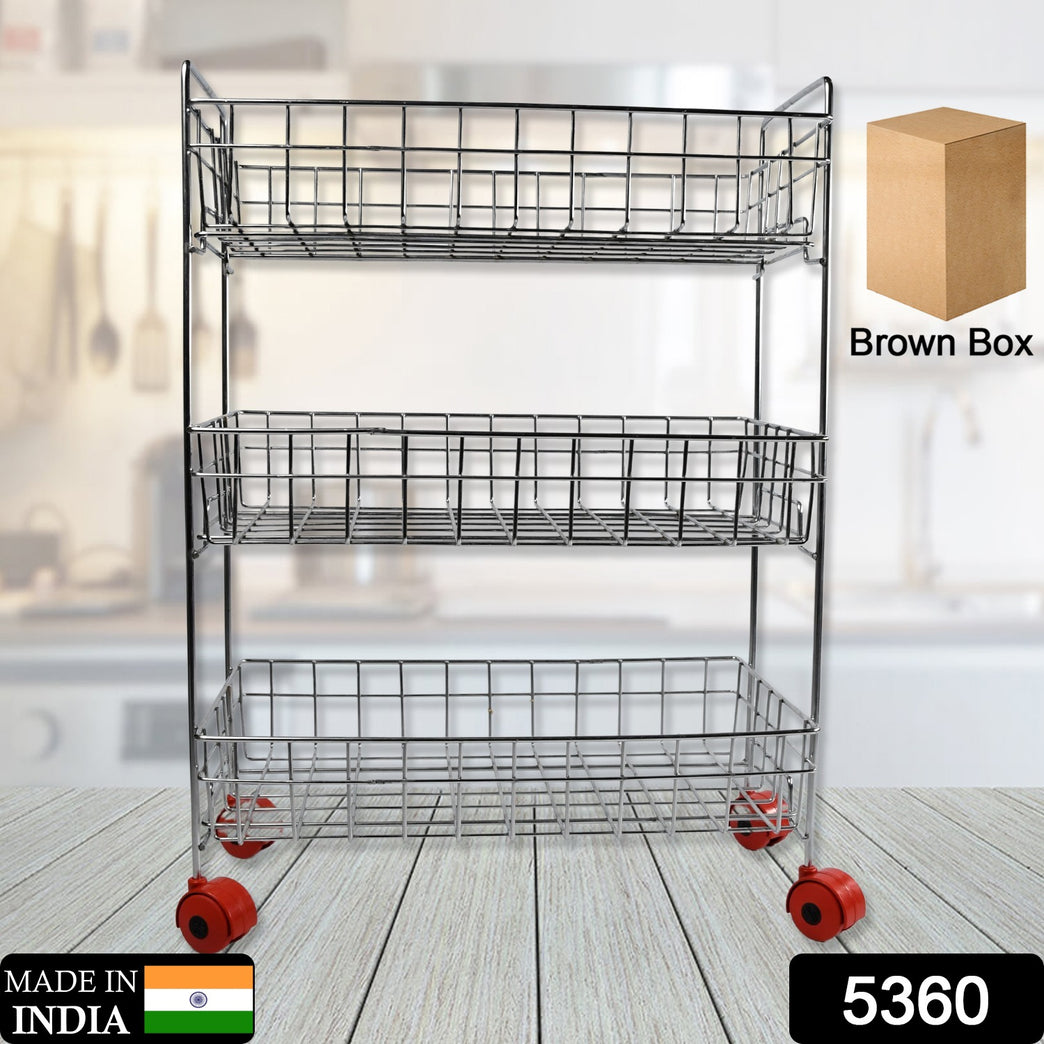 5360 Stainless Steel Fruit Vegetable Stand Kitchen Trolley 3 Tier Kitchen Trolley Fruit Basket Vegetable Stand For Storage Onion Potato Rack For Kitchen Vegetable Rack For Kitchen