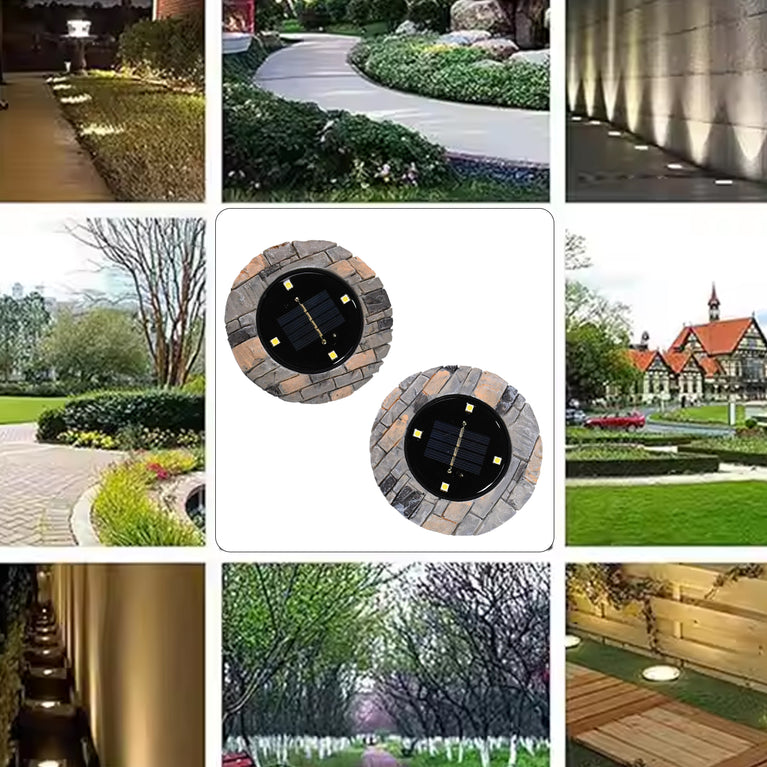 Disk Lights Slate Heavy Duty Outdoor Solar Pathway Lights 4 Led (2 Pc)