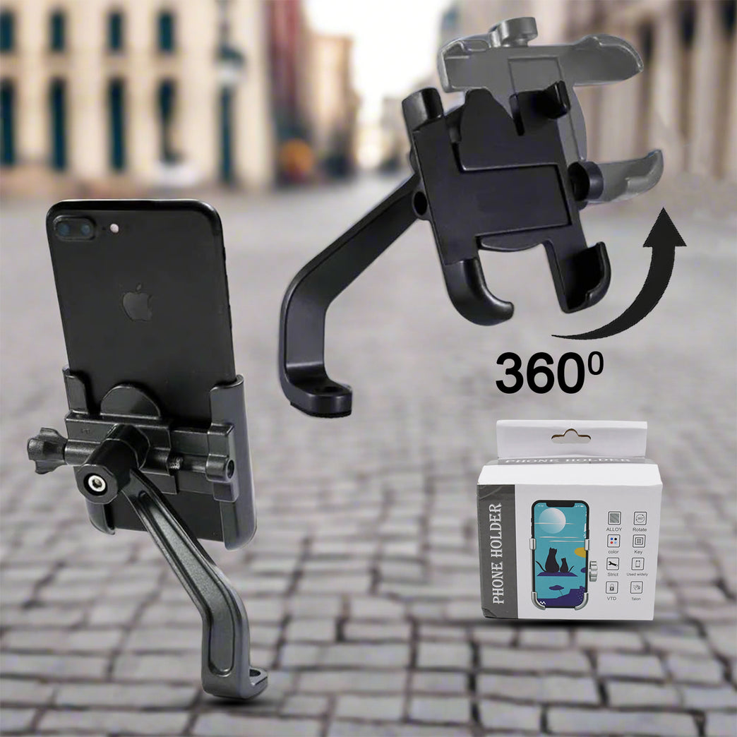 12674 Full Metal Body Bike Scooty 360 Degree Rotating Mobile Holder Stand For Bicycle Motorcycle Scooty For Maps And Gps Navigation Fits All Smartphones (1 Pc)