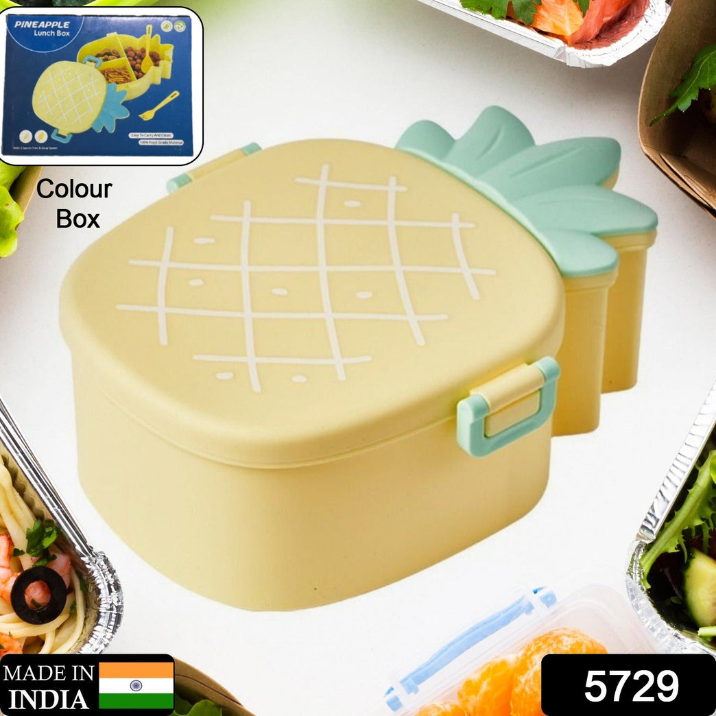 5729 Kids Lunch Box Cute Pineapple Shaped Bento Box With Fork Spoon Snack Candy Container Microwave Portable Office Lunch Box (1 Pc With Spoon Fork Color Box)