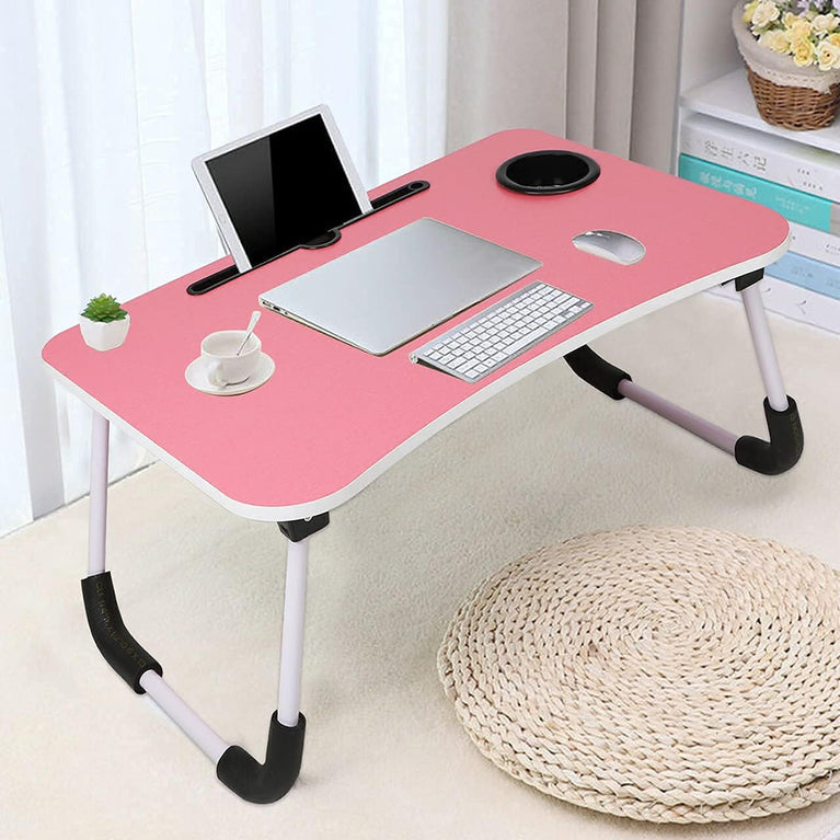 4494 Multi-purpose Laptop Desk For Study And Reading With Foldable Non-slip Legs Reading Table Tray Laptop Table Laptop Stands Laptop Desk Foldable Study Laptop Table ( Pink )