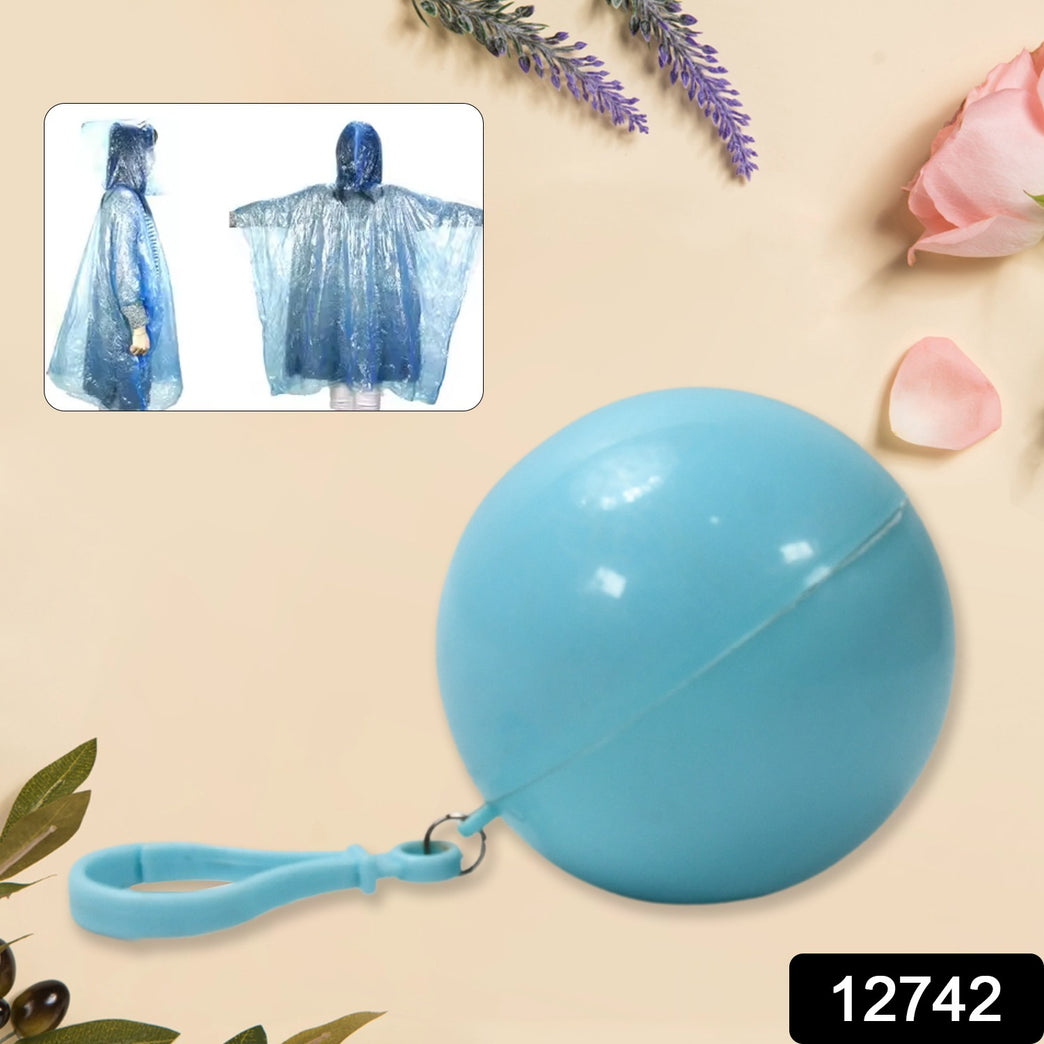 12742 Disposable Raincoat For Kids With Hood And Attachable Round Case Clear Plastic Raincoats For Emergency Girls Boys Disposable Emergency Ball Raincoat For Traveling And Outdoor Activities (1 Pc Multicolor)