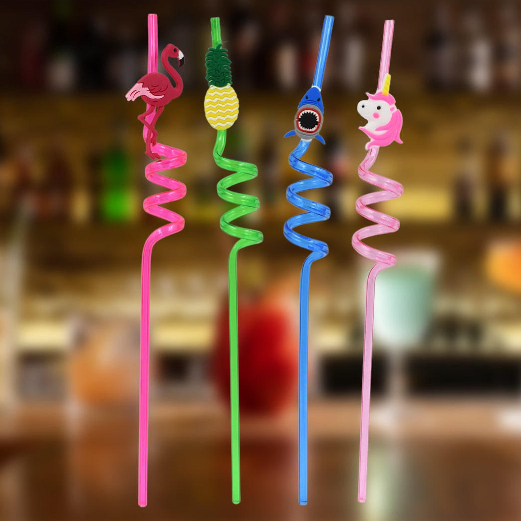 Childrens Plastic Straws Reusable Plastic Straws (12 Pcs Set Mix Design)