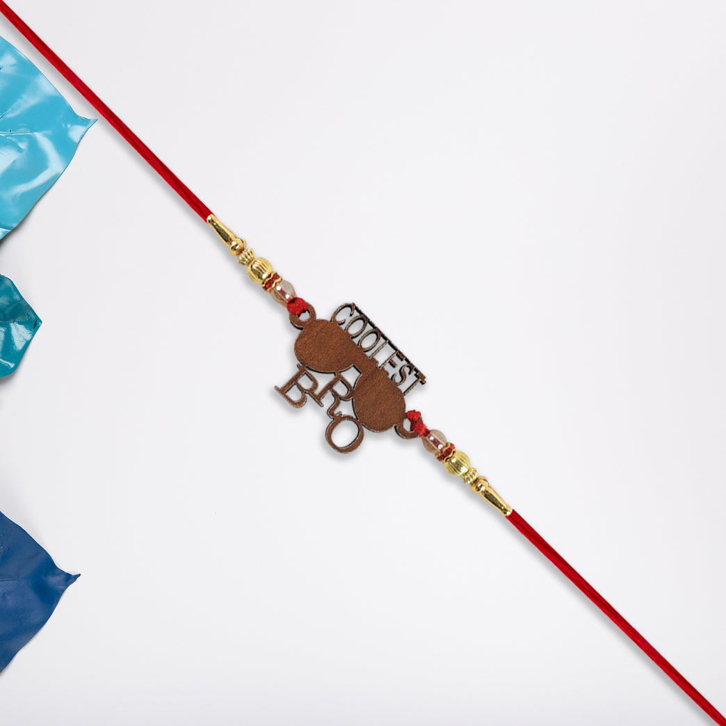 Trendy Wooden Rakhi For Brother Coolest Bro Design With Sunglass Motif Decorative Beads