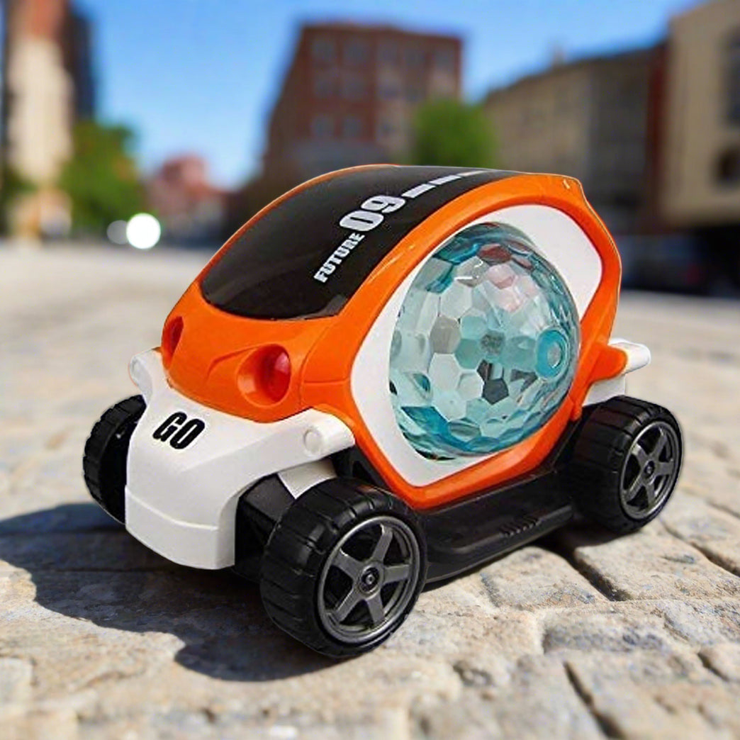 17922 Plastic 360 Degree Rotating Stunt Car Toy For Kids - Bump And Go Action With 4d Lights And Music Plastic Mini Car With Disco Ball (1 Pc Battery Not Included)