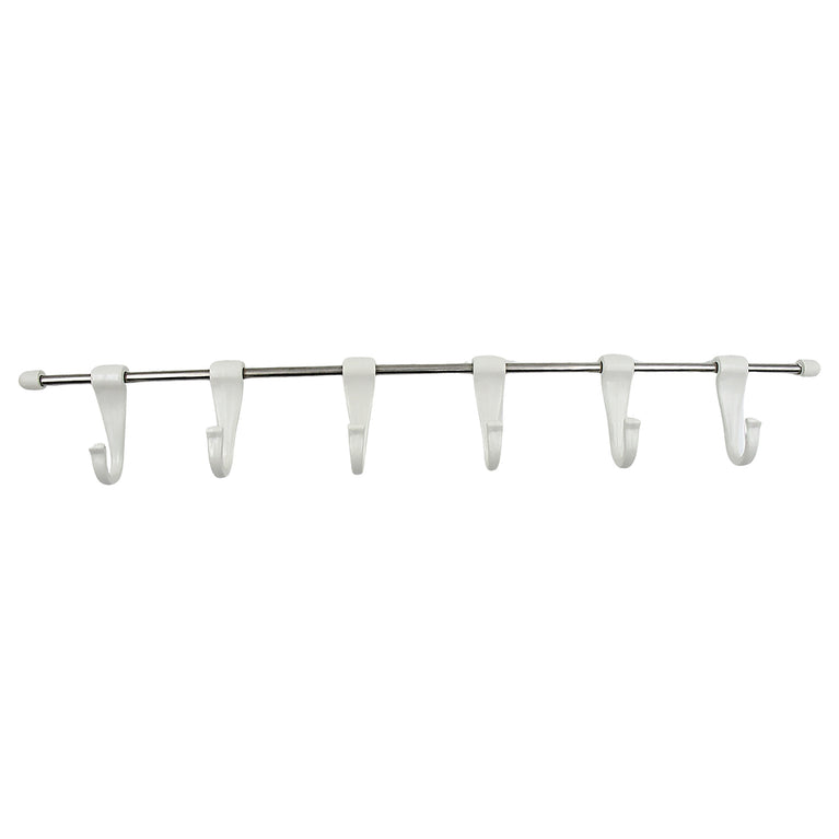 17968 Stainless Steel Utensil Hanger Rail Nail Free Wall Mount With 2 Magic Stickers 6 Plastic Hooks For Kitchen