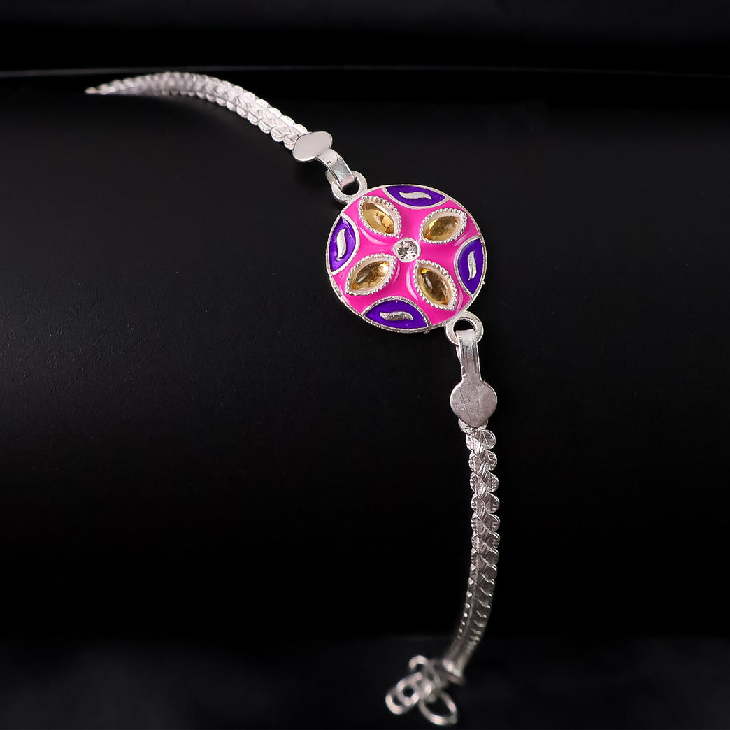1 Pc Rakhi With Silver Finish Chain Designer Bracelet Rakhi