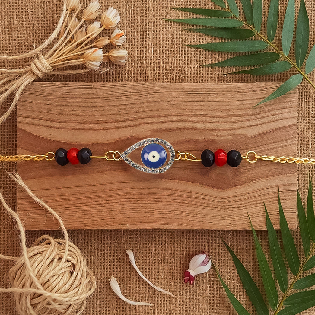 Royal Nazar Rakhi Premium Evil Eye Protection Thread With Ornate Beads Golden Chain