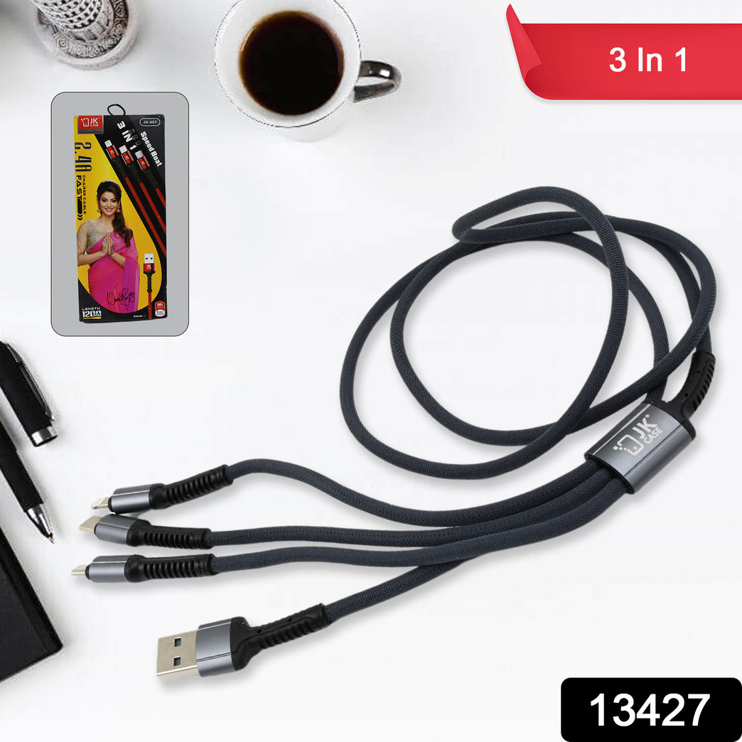 3 In 1 Multi Super Fast Charging Cable (1 Pc 1200 Mm)