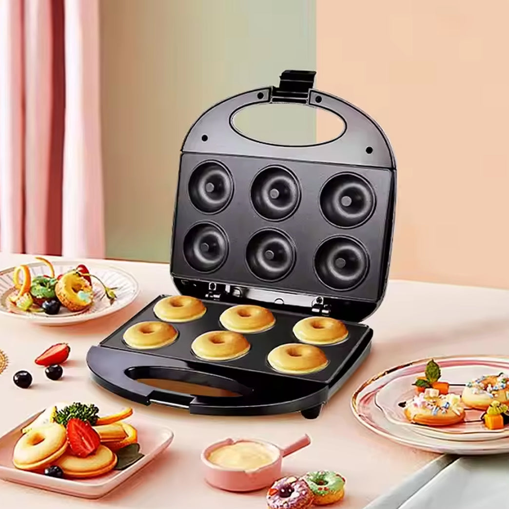 Donut Maker Machine 750w Electric Donut Maker 6pcs Circle Shaped Cavity (1 Pc With 2 Pin Plug Converter 1 Pc )