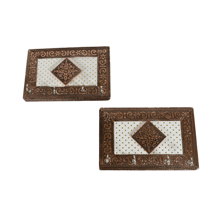7598 Handicraft Meenakari Wooden Keyholder Wall Hanging Key Holder Style For Your Home Decor Gift Keys Stand For Entryway Kitchen Office Bedroom Decorative Keys Organizer Keyholder (2 Pc Set)