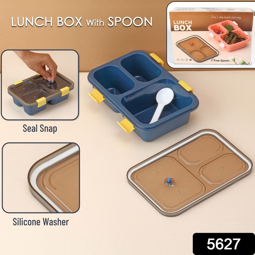 5627 Plastic Lunch Box For Kids Lunch Box For Kids 3 Compartment Insulated Lunch Box Tiffin Box For Boys Girls School Office Men (3 Compartment Lunch Box)