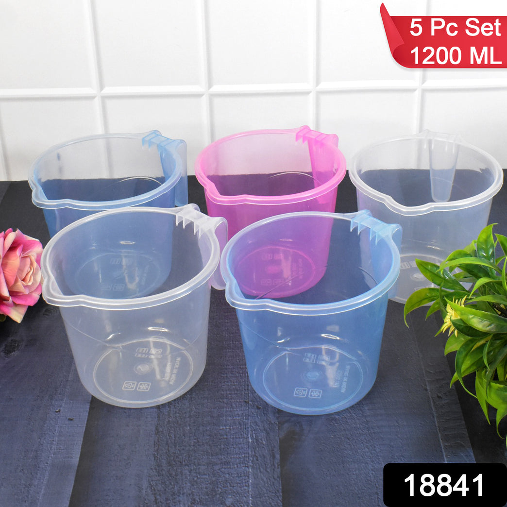 Plastic Round Transparent Bath Water Mug (5 Pc Mix Colour 1200 Ml)