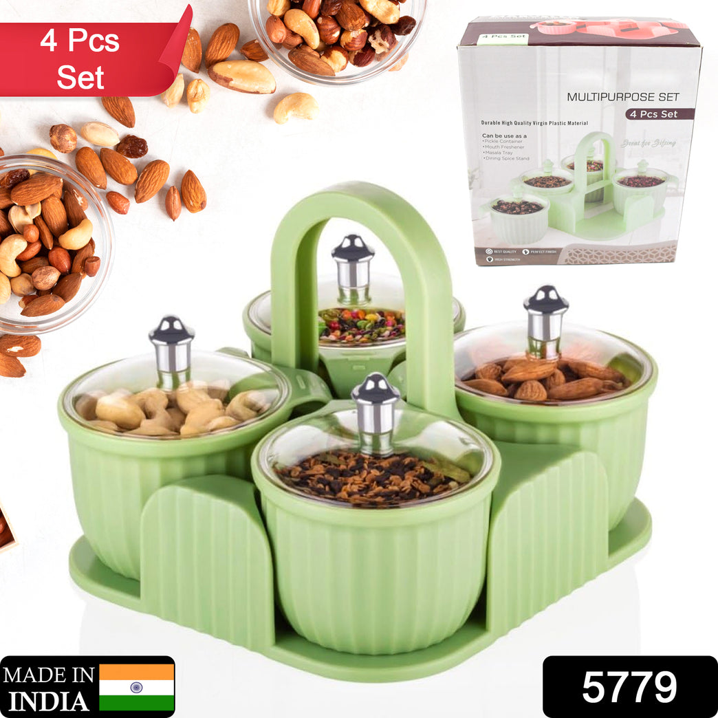 5779 Multipurpose Jar Dryfruit Set Candy Chocolate Snacks Storage Jar Masala Jar For Home And Kitchen Airtight Dry Fruit Plastic Storage Container Tray Set With Lid 4 Serving Jar Container For Sweetschipscookies(4 Pc Set)
