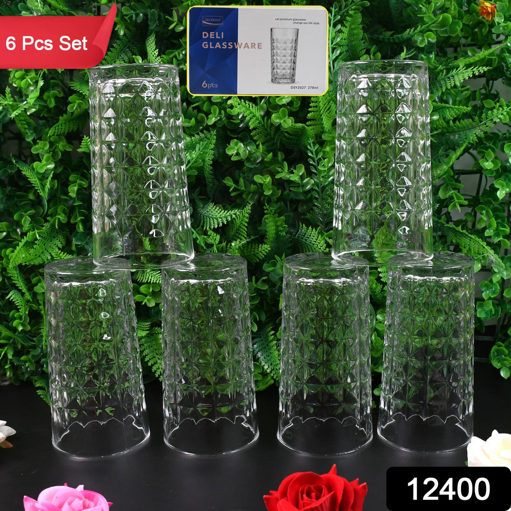 Glass Tumbler Juice Glasses And Transparent Water Glasses Big Size (6 Pcs Set 278 Ml)