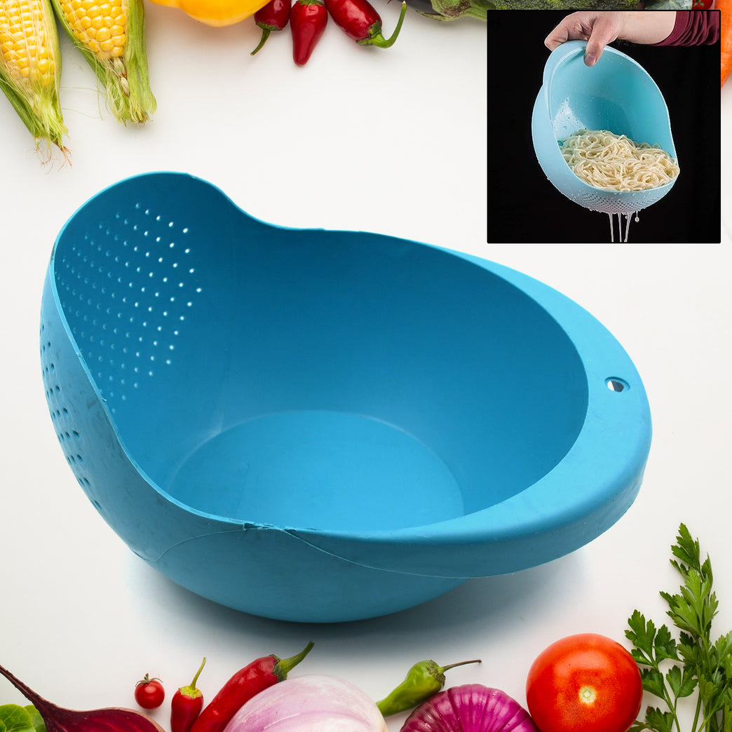 5726 Plastic Rice Bowl Food Strainer Thick Drain Basket For Rice Vegetable Fruit Strainer Colander Fruit Basket Pasta Strainer Washing Bowl (1 Pc )