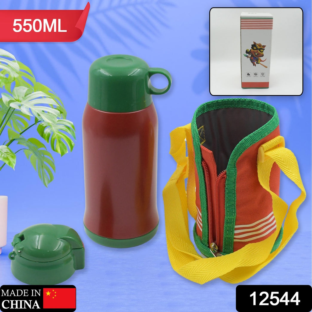 12544 Premium Stainless Steel Insulated Sipper Bottle Print Water Flaskcartoon Vacuum Hot Cold For Kids Travelling Water Bottle For Kids With Pop Up Straw Double Wall Thermos With Straw Bottle Zippe Cover For Officegymschool (550 Ml)