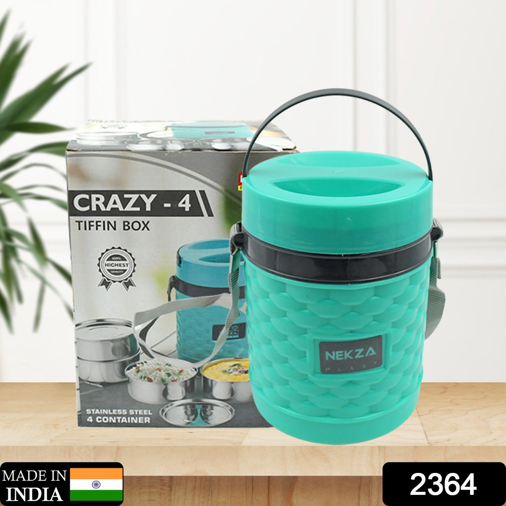 2364 Double Wall Insulated Stainless Steel Tiffin 4 Compartment Lunch Box With Handle Stackable Stainless Steel Lunch Box Bpa Free Leakproofdabba For Office Home Shool Hot Outer Plastic Tiffin Box Set (1 Pc 4 Compartment)