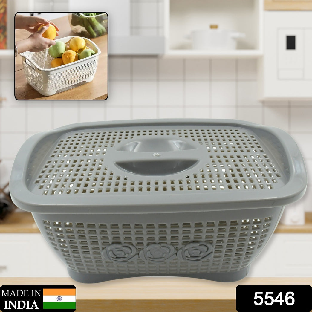 5546 Multipurposes Plastic Basket Organizer For Kitchen Countertop Cabinet Bathroom With Lid Plastic Storage Basket For Store Fruits Vegetables Magazines Cosmetics Stationary (1 Pc Mix Color )