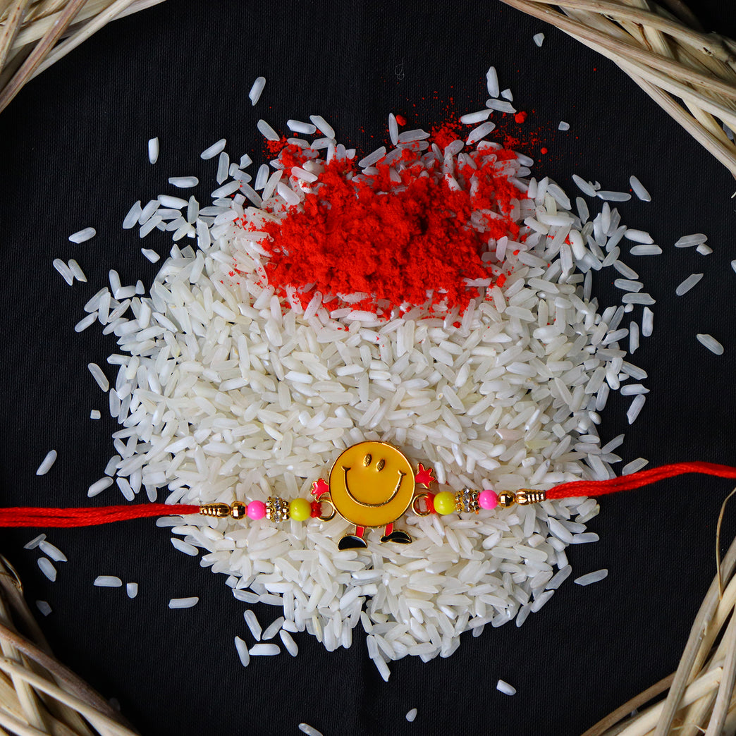 Smiley Face Kids Rakhi With Colorful Beads Fun Playful Design