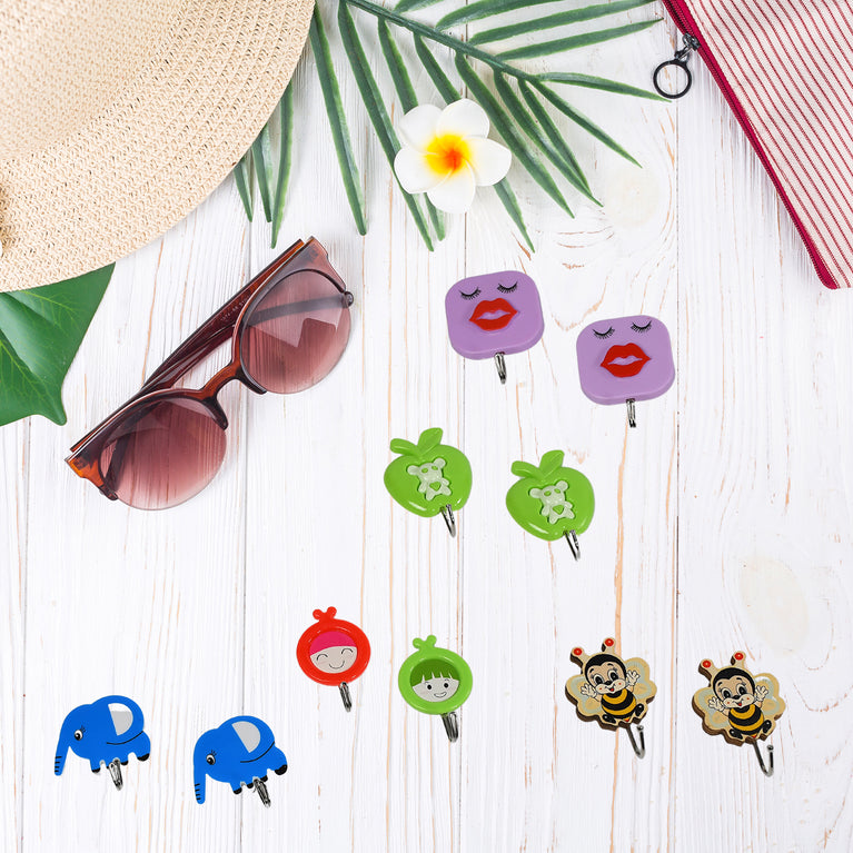 4497 Mix Design Strong Adhesive Hook Wall Hooks High Quality Premium Hook For Home Office Multiuse Hook ( Set Of 10 )