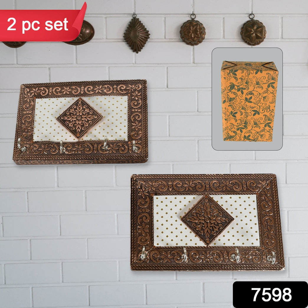 7598 Handicraft Meenakari Wooden Keyholder Wall Hanging Key Holder Style For Your Home Decor Gift Keys Stand For Entryway Kitchen Office Bedroom Decorative Keys Organizer Keyholder (2 Pc Set)