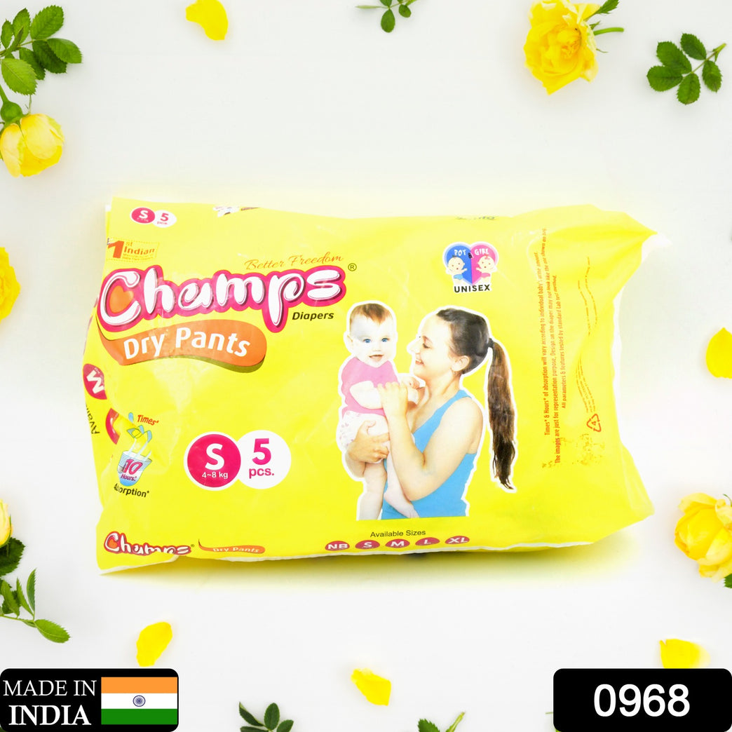 0968 Small Champs Dry Pants Style Diaper- Small Best For Travel Absorption Champs Baby Diapers Champs Soft And Dry Baby Diaper Pants (S5 Pcs )