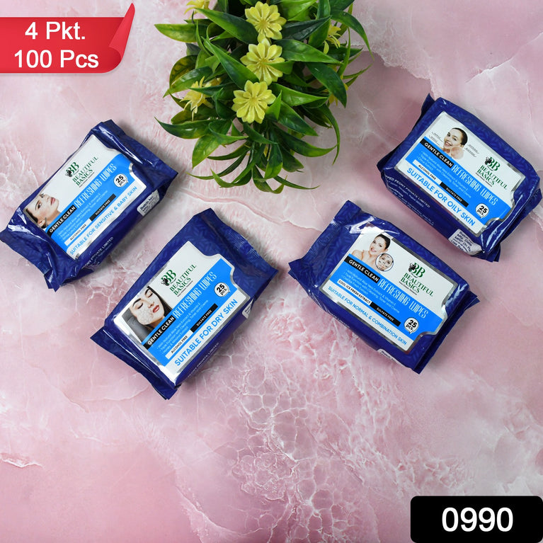 Beautiful Basics Dry Oily Sensitive Normal Skin Face Wipes (4 Pkts X 100 Pcs Wipes)