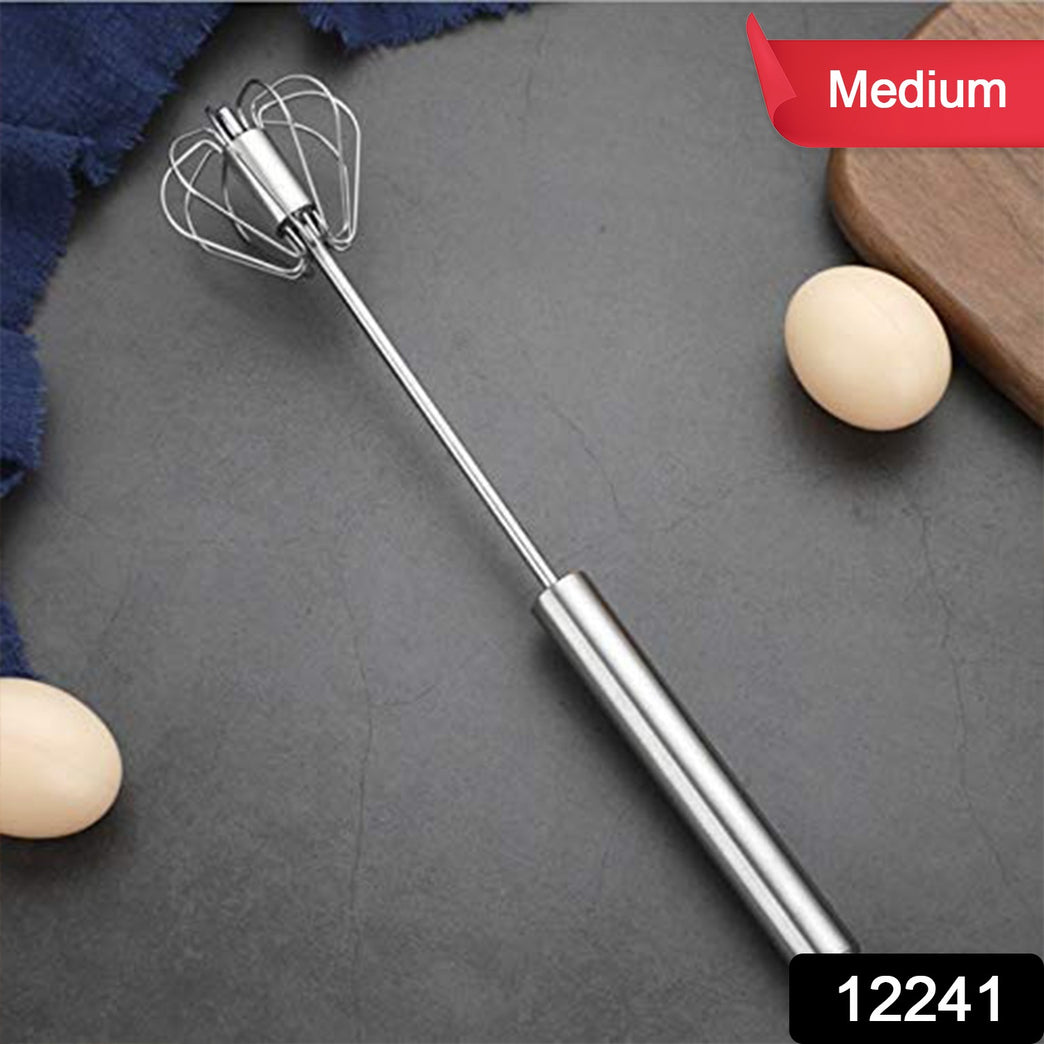 Medium Stainless Steel Egg Whisk Hand Push Rotary Whisk Blender (1 Pc 30 Cm)